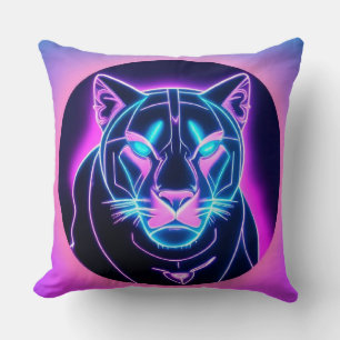 Neon-Panther-Gesicht in geometrischer Kunst Kissen