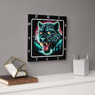 Neon Panther Shadow Quadratische Wanduhr