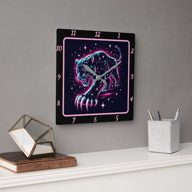 Neon Panther Twilight Glow Timer Quadratische Wanduhr (Büro)