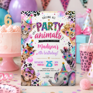 Neon Party Animals Geburtstag  Einladung