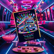 Neon Party Bus 21. Geburtstag Einladung