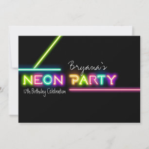 NEON PARTY Geburtstagseinladung zum Leuchten und S Einladung