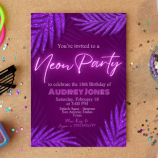 Neon Party - Glanz - Lila Einladung