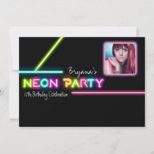 NEON PARTY Glow-Foto-Geburtstagsfeier-Einladung Einladung