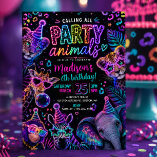 Neon-Party-Tiere Geburtstag  Einladung