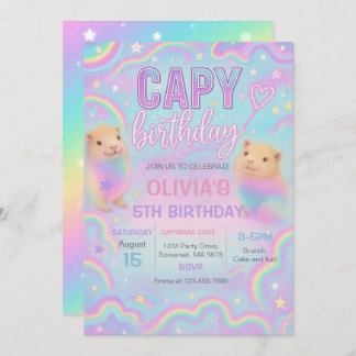Neon Pastel Capybara Geburtstagsparty Einladung