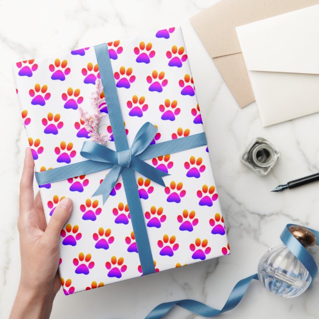 Neon Paw Prints auf Weiß Geschenkpapier (Schenken)