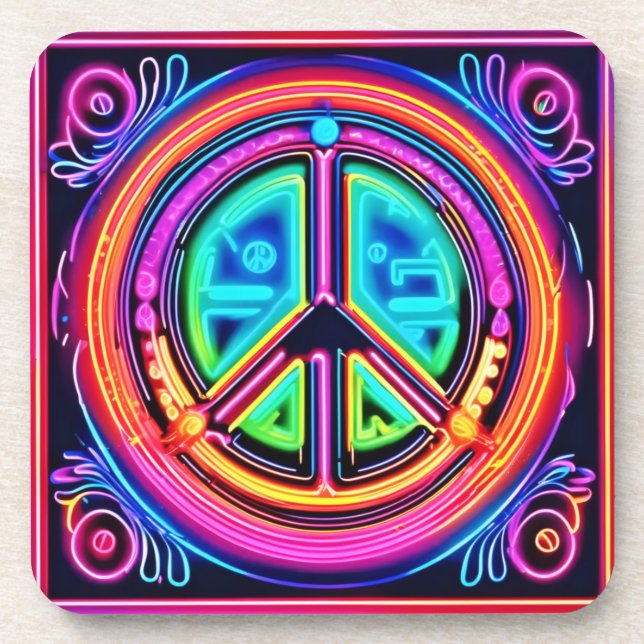 Neon Peace Mandala Getränkeuntersetzer (Vorderseite)
