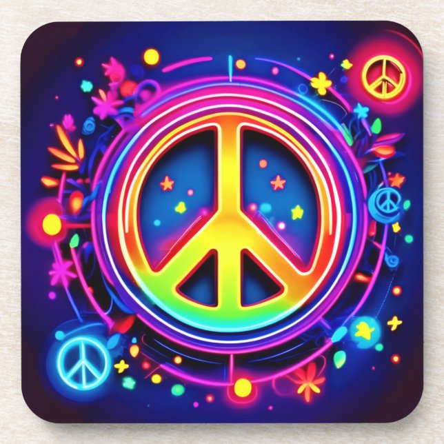 Neon Peace Symbol Art Getränkeuntersetzer (Vorderseite)