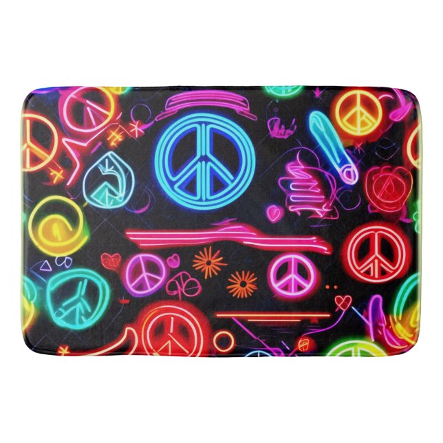 Neon Peace Symbolmuster Badematte (Vorderseite)