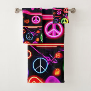 Neon Peace Symbolmuster Badhandtuch Set