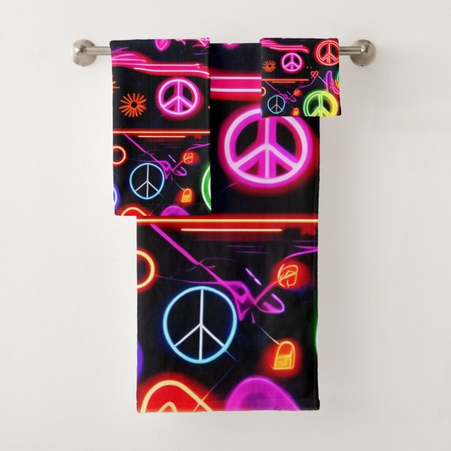 Neon Peace Symbolmuster Badhandtuch Set (Insitu)