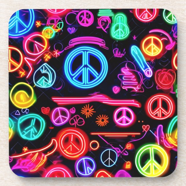 Neon Peace Symbolmuster Getränkeuntersetzer (Vorderseite)