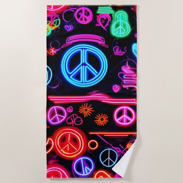 Neon Peace Symbolmuster Strandtuch (Vorderseite)
