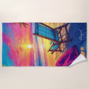 Neon personalisiert Sunrise Beach Badtuch Strandtuch