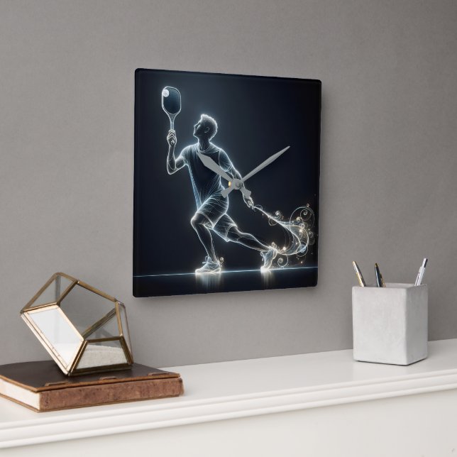 Neon Pickleball Player Quadratische Wanduhr (Büro)