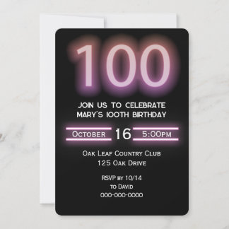 Neon Pink 100. Geburtstagsparty Einladung