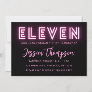 Neon Pink 11. Geburtstag Einladung