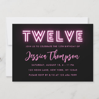 Neon Pink, 12. Geburtstag Einladung