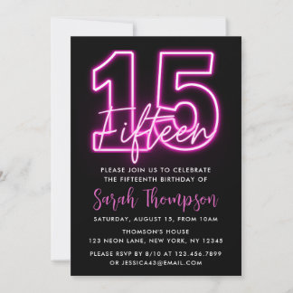 Neon Pink 15. Geburtstag Einladung
