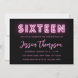 Neon Pink, 16. Geburtstag Einladung