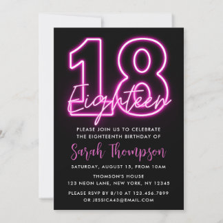 Neon Pink 18. Geburtstag Einladung