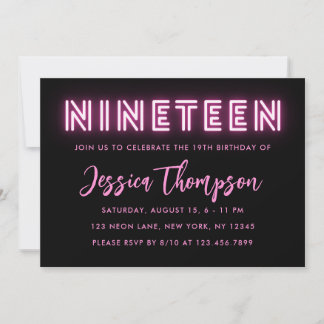 Neon Pink 19. Geburtstag Einladung