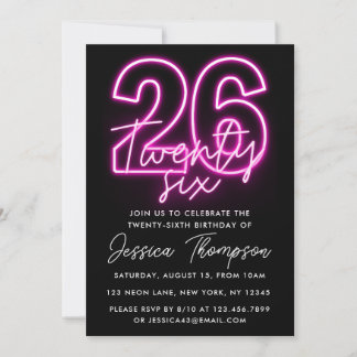 Neon Pink 26. Geburtstag Einladung