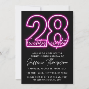 Neon Pink 28. Geburtstag Einladung