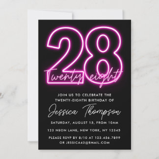 Neon Pink 28. Geburtstag Einladung