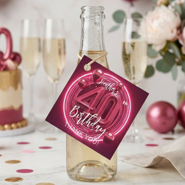 Neon Pink 3D Balloons 40th Birthday Thank You Geschenkanhänger (Von Creator hochgeladen)