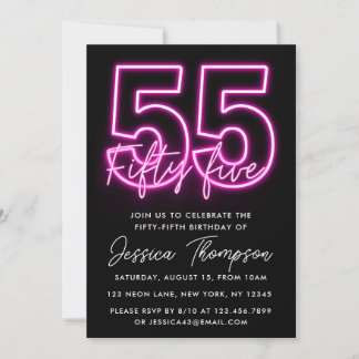 Neon Pink 55. Geburtstag Einladung