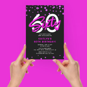 Neon Pink 60. Geburtstagsparty Einladung