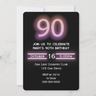 Neon Pink 90. Geburtstagsparty Einladung