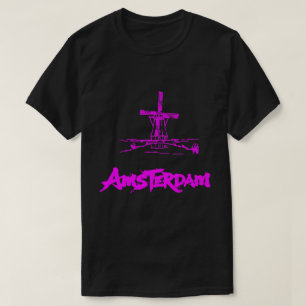 Neon Pink Amsterdam Windmühle Skizze Modern Schwar T-Shirt