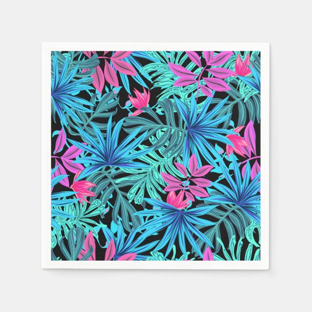 Neon Pink and Blue Tropical Plant Pattern Serviette (Vorderseite)