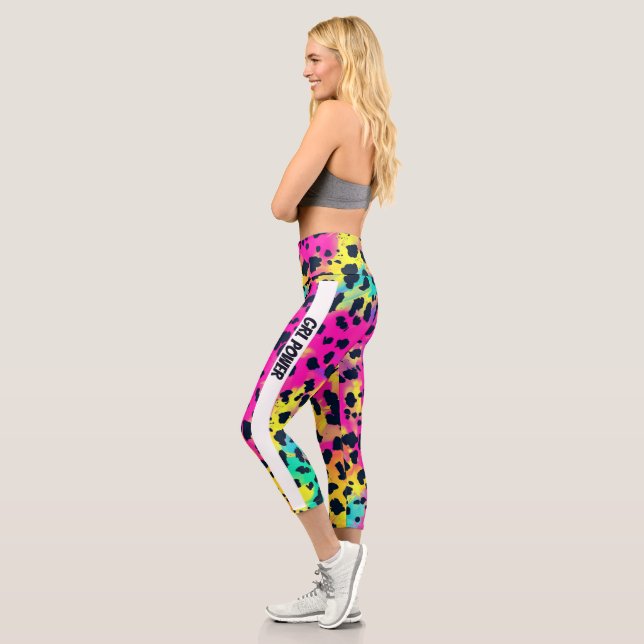 Neon Pink Animal GRL Power Capri Leggings (Links)