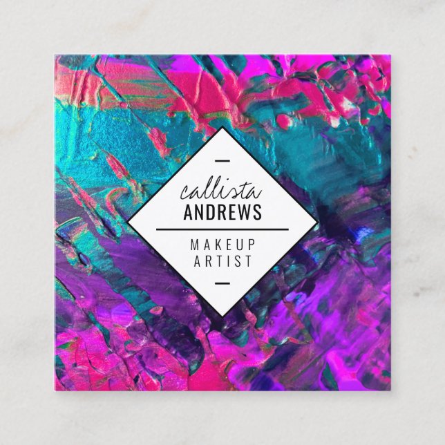 Neon Pink Aquamarine, Lila Metallic Paint Makeup Quadratische Visitenkarte (Vorderseite)