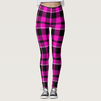 Neon Pink & Black Tartan Kariert Leggings