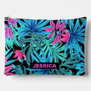 Neon-Pink-Blau-Tropisches-Pflanzenmuster-Personali Zubehörtasche