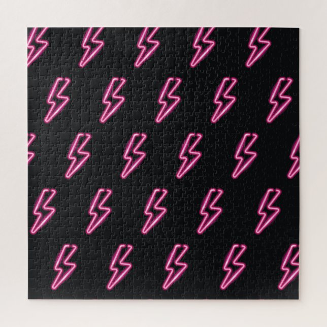 Neon Pink Blitze: Dunkler Hintergrund. Puzzle (Vertikal)