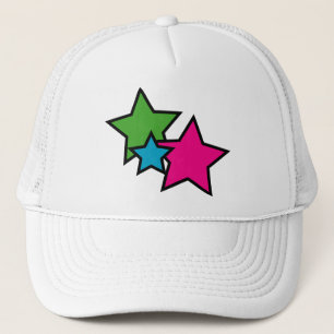 Neon Pink Blue Green Stars Truckerkappe