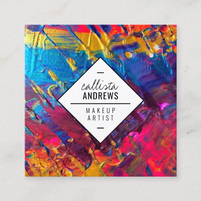 Neon Pink Blue Lila Gold Metallic Paint Makeup Quadratische Visitenkarte (Vorderseite)