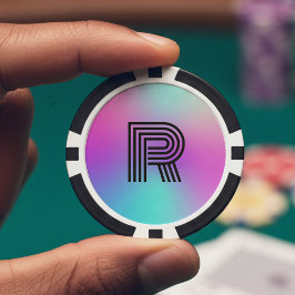 Neon Pink Blue & Lila Ombre Monogram Pokerchips