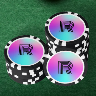 Neon Pink Blue & Lila Ombre Monogram Pokerchips