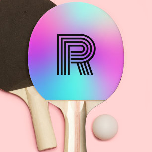 Neon Pink Blue & Lila Ombre Monogram Tischtennis Schläger