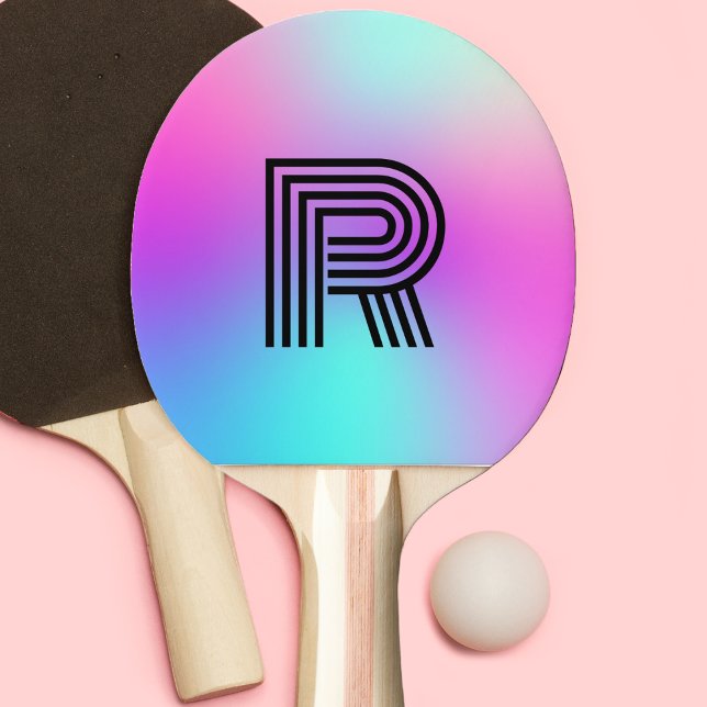 Neon Pink Blue & Lila Ombre Monogram Tischtennis Schläger (retro neon pink blue purple monogram ping pong paddle)