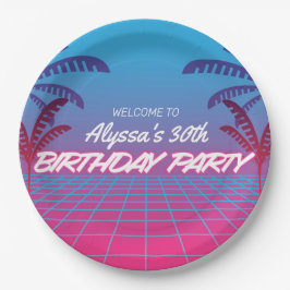 Neon Pink Blue Retro 80er Themed Birthday Party Ni Pappteller