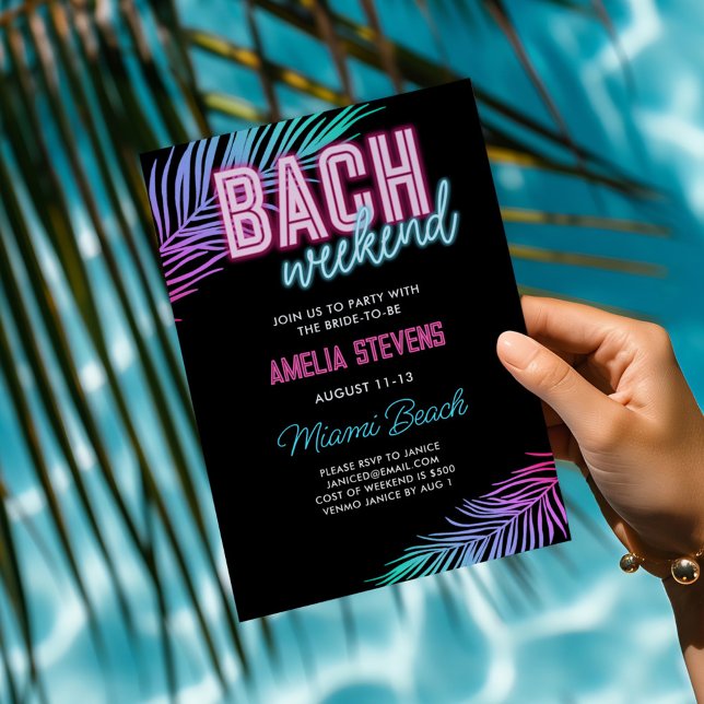 Neon Pink & Blue Tropical Bachelorette Wochenende Einladung (Von Creator hochgeladen)