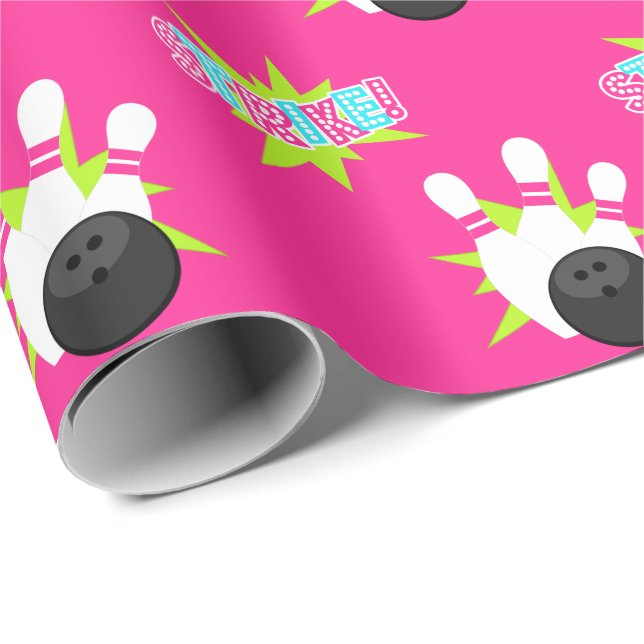 Neon Pink Bowling Wrapping Paper Geschenkpapier (Rolleneckpunkt)